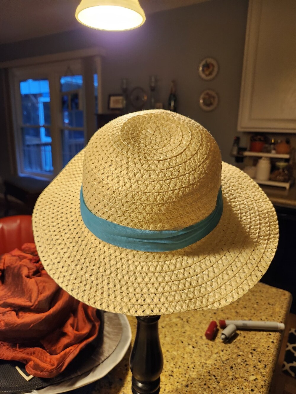 Straw Sun Hat with Turquoise Band
